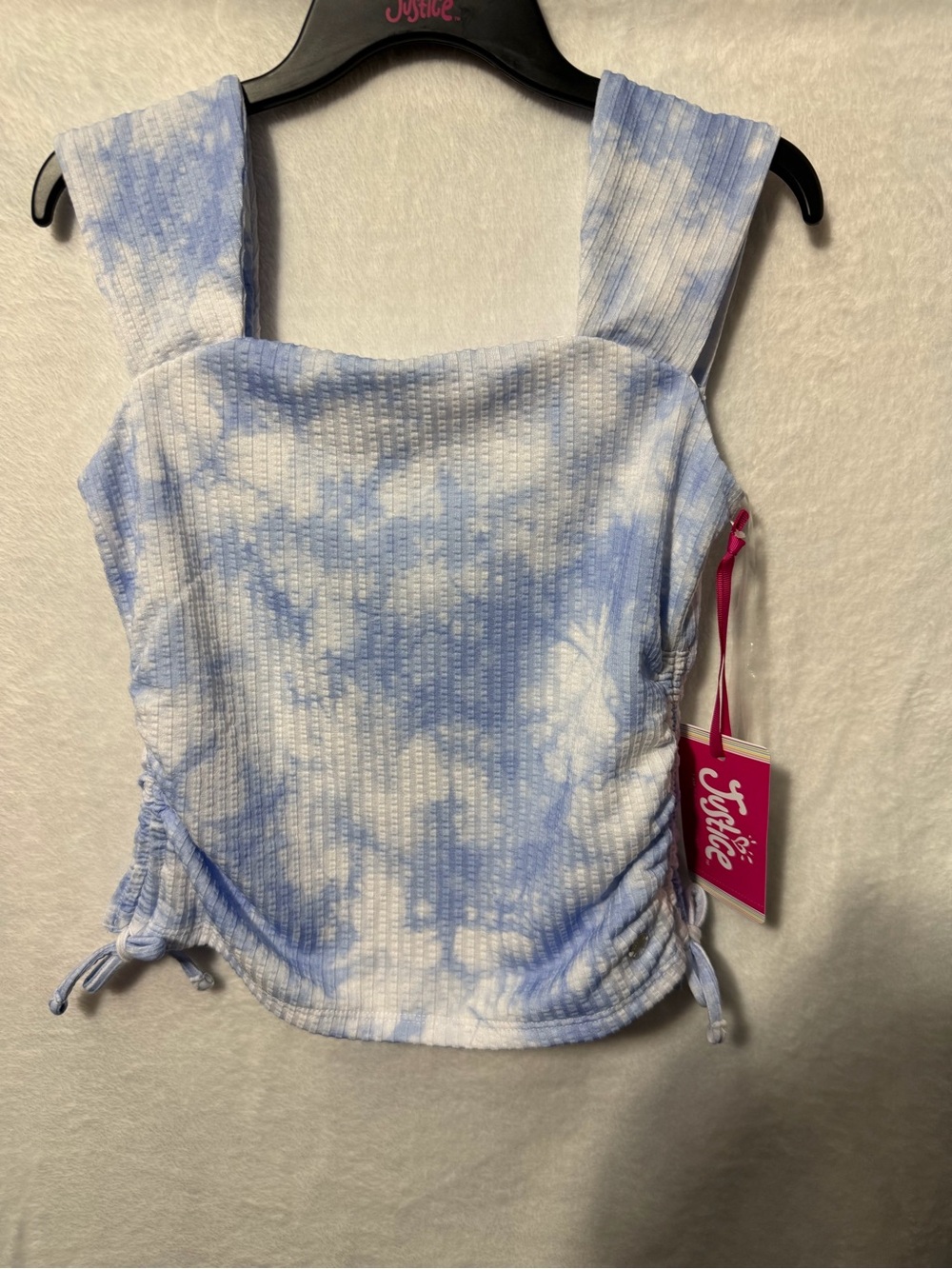 Justice Blue and White Tie-Dye Ribbed Square-Neck Tank